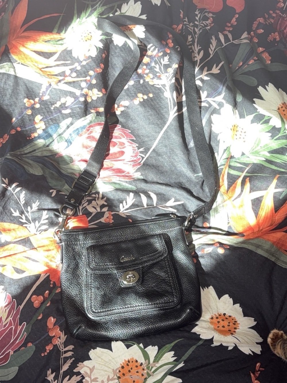 Coach Black Pebbled Leather Crossbody with Turn-Lock Pocket